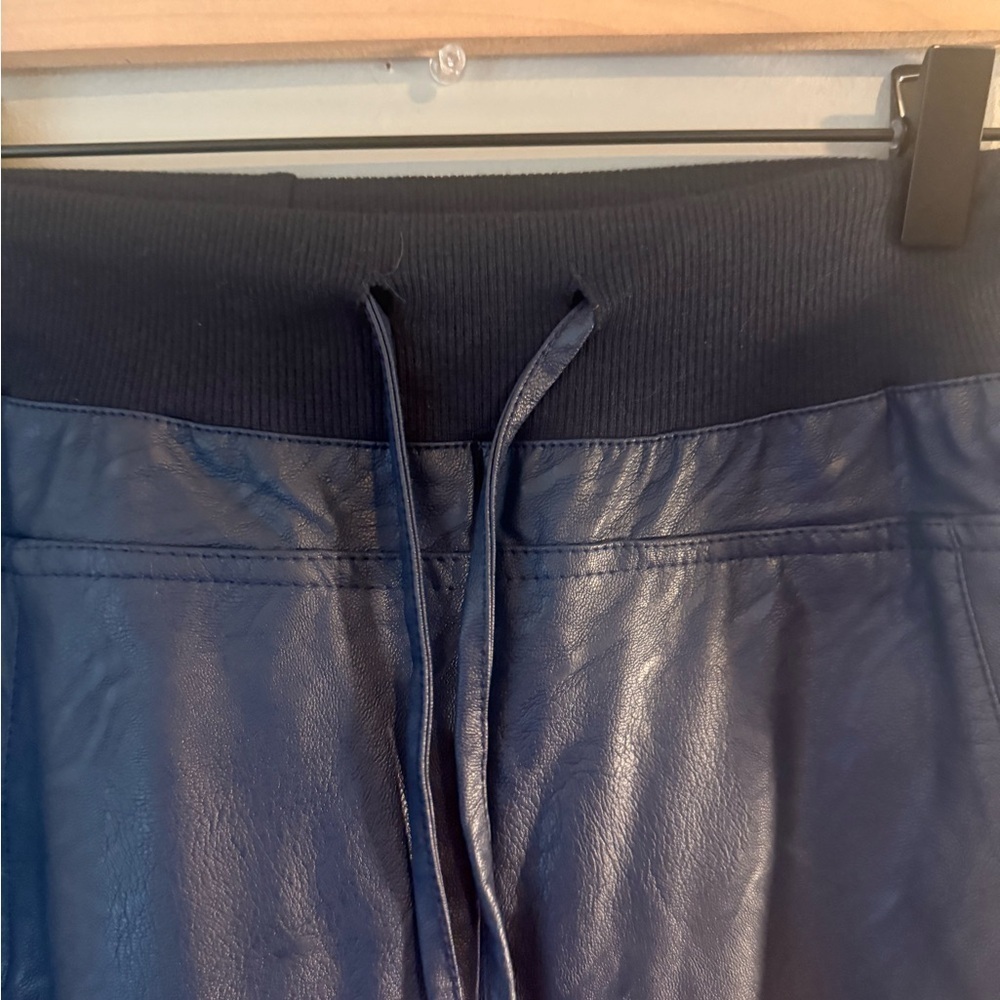 Blue Faux Leather Joggers for Effortless Style and Comfort size Large - Picture 3 of 12